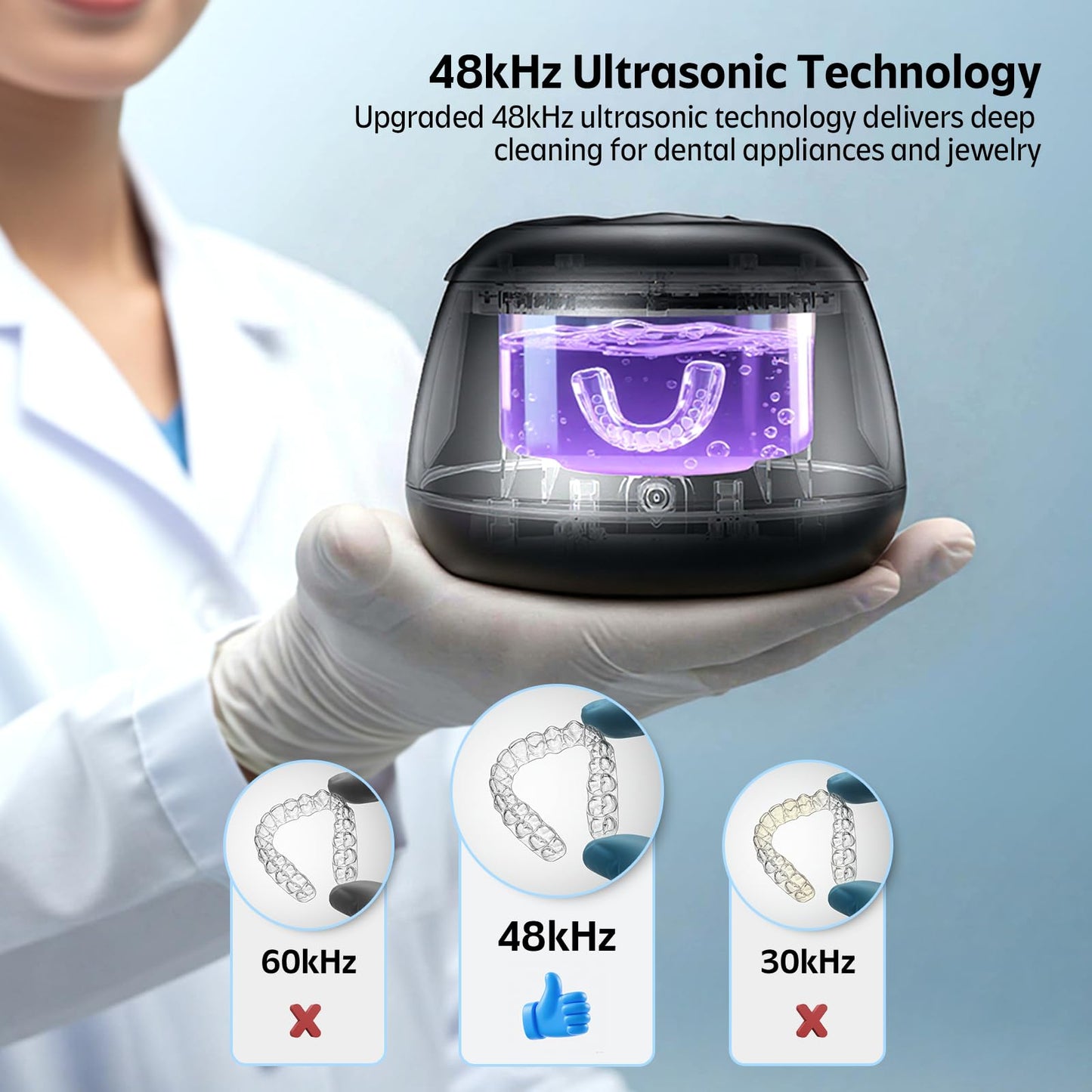Ultrasonic Retainer Cleaner Machine 48kHz – 200ml Cleaning Pod (Black) for Aligners & Dentures