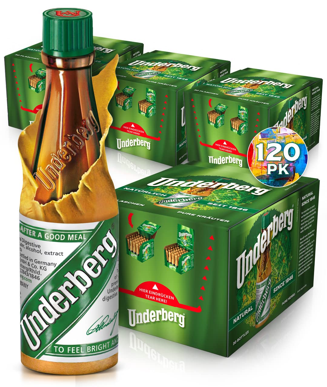 Underberg 120-Bottle Full Case — 4x30 Bottle Convenience Pack