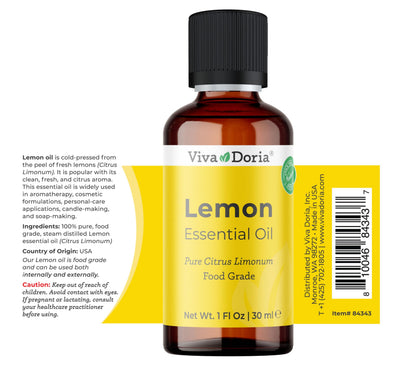 Viva Doria Lemon Essential Oil – 100% Pure, Undiluted, USA 30 mL