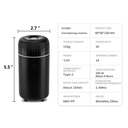 Unee Car Diffuser – 100ml USB Mini Aromatherapy & Humidifier, Car Air Freshener (Black)