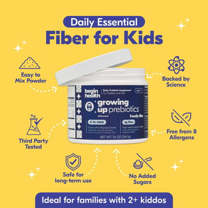 Begin Health Growing Up Prebiotics for Kids — 56-Pack, Unflavored Powder for Digestive Support