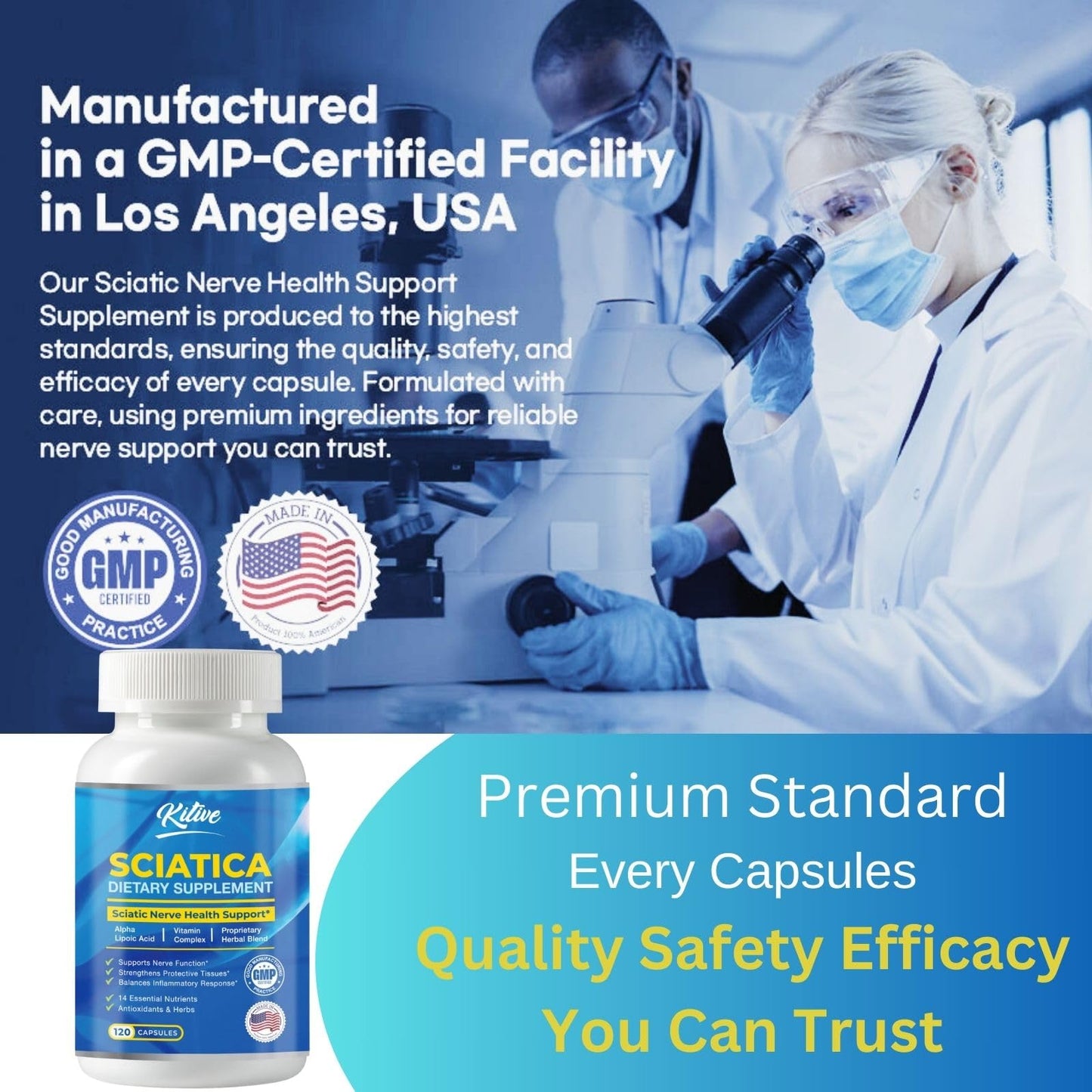Sciatic Nerve Relief – Advanced Support, 120 Capsules, USA Made, Unflavored