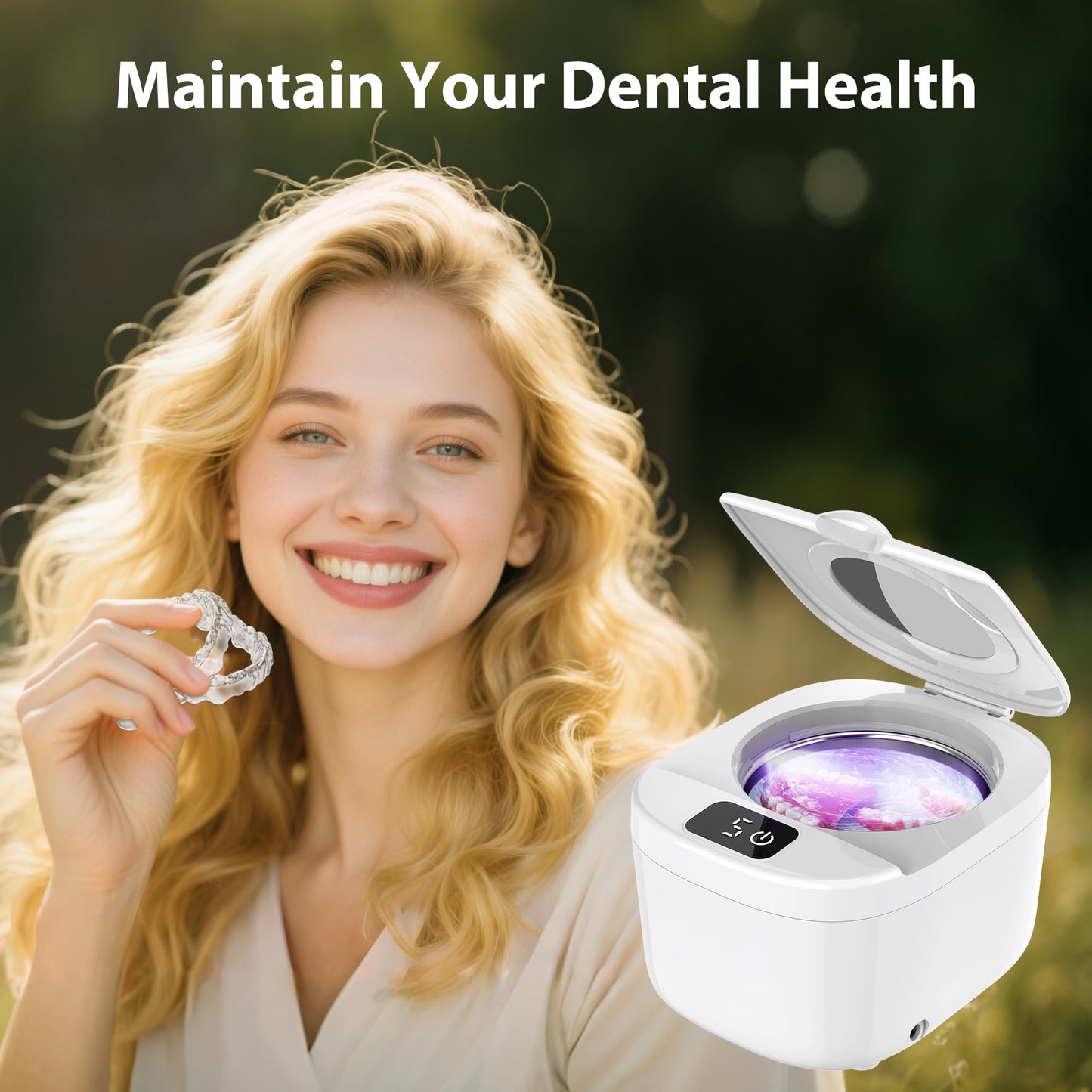 UNICHERRY Ultrasonic Retainer Cleaner – 45kHz for Dentures & Aligners