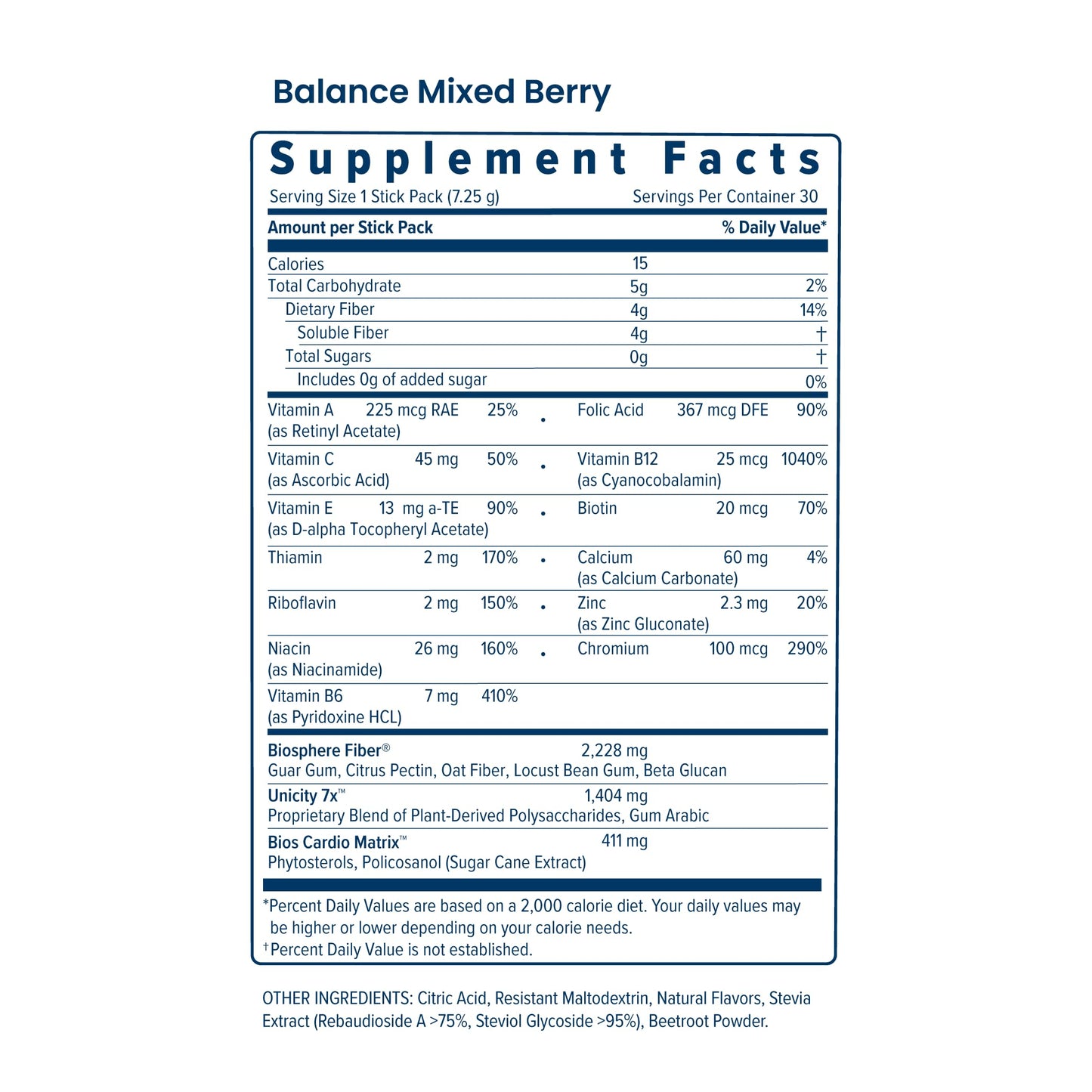 Unicity Balance Mixed Berry Stick Packs – Pre Meal Fiber Drink (30 Count)