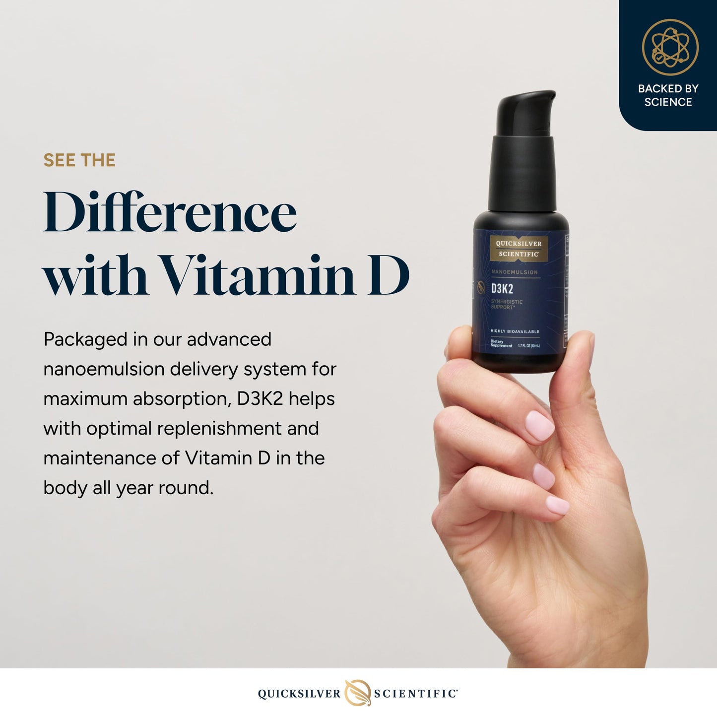 Quicksilver Scientific Nanoemulsified D3K2 — Liposomal Vitamin D3 + K2 MK7
