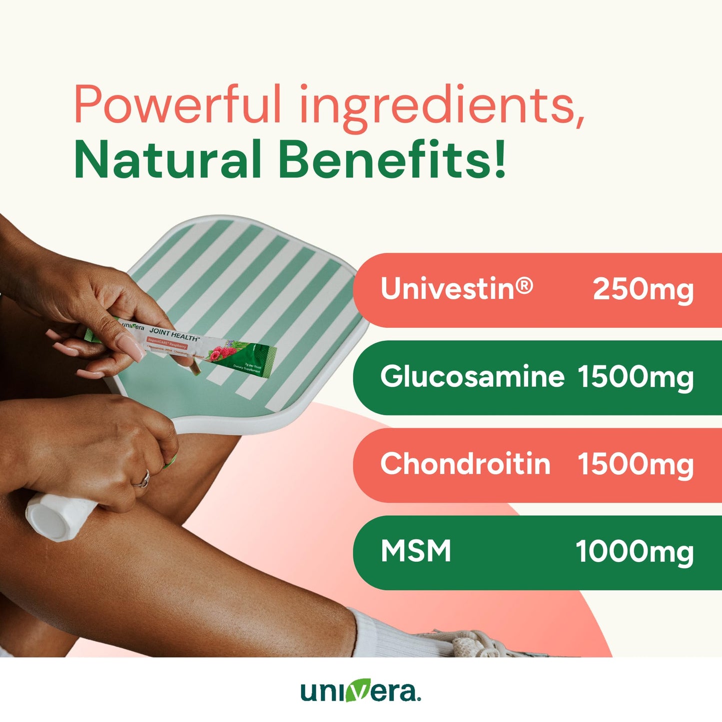 Univera Glucosamine, Chondroitin, MSM with Univestin – Raspberry Joint Support Powder Drink Mix | 30-Day Supply (7g x 30 Sticks)