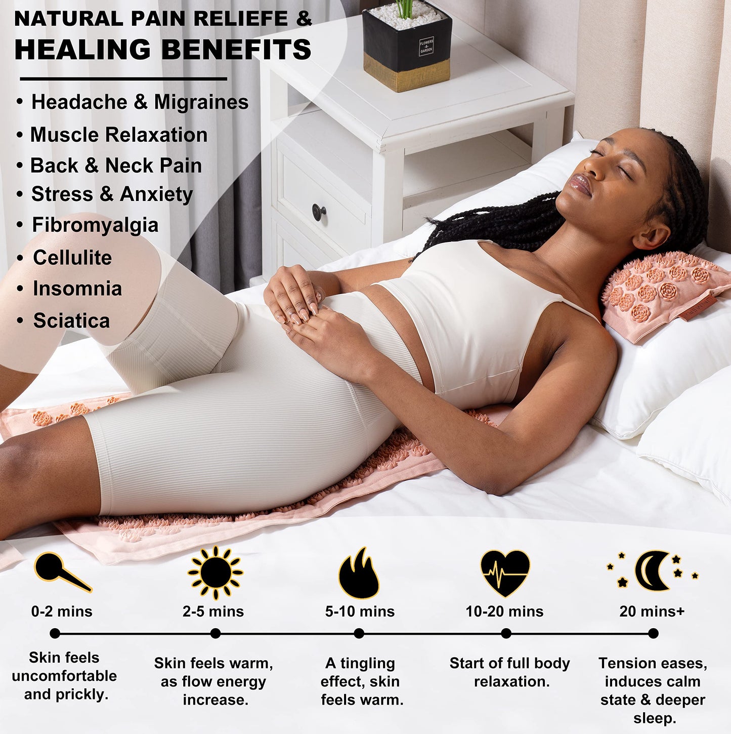 UNMERA Acupressure Mat & Pillow Set – Linen & Coconut Fiber Pain Relief