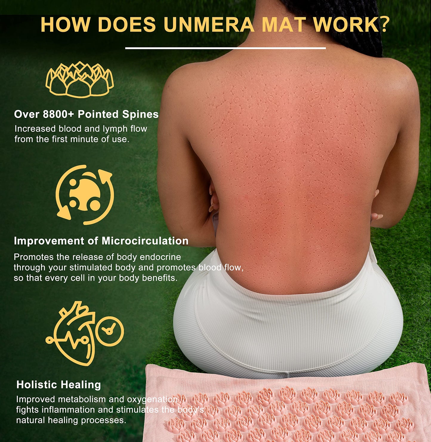 UNMERA Acupressure Mat & Pillow Set – Linen & Coconut Fiber Pain Relief