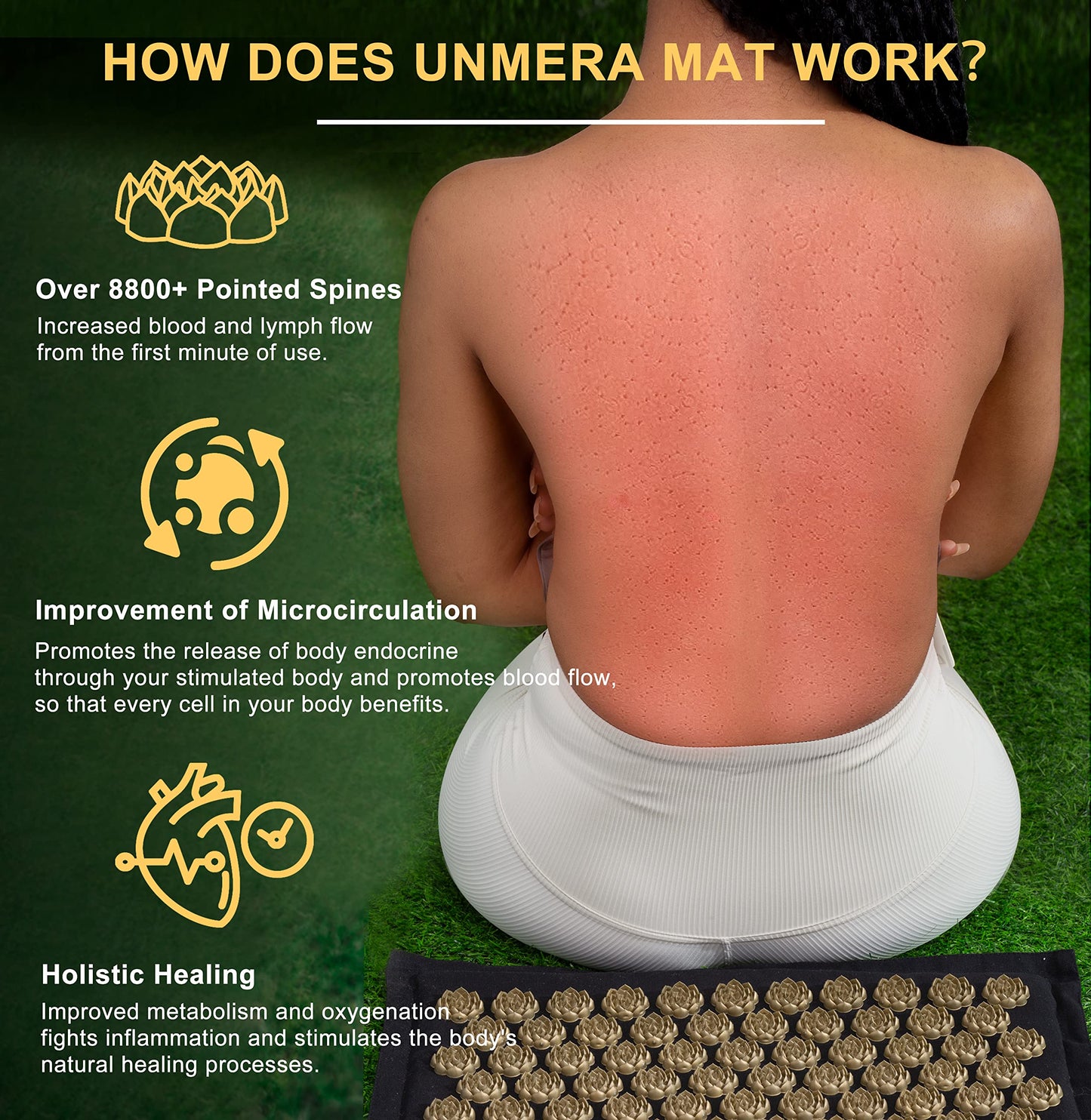 UNMERA Acupressure Mat & Pillow Set - Natural Linen & Coconut Fiber Filling for Back & Neck Pain Relief
