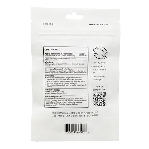 Unpaste Toothpaste Tablets - New Formula, Fluoride Mint, Xylitol Free, 250ct