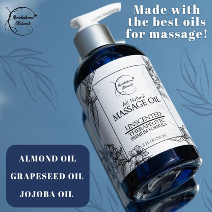 Unscented Massage Oil – 100% Natural Carrier Blend (Sweet Almond, Grapeseed & Jojoba) | Brookethorne Naturals