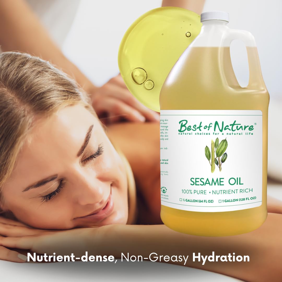 Best of Nature 100% Pure Sesame Oil — Unscented Massage Oil, Carrier for Essential Oils, 8 fl oz