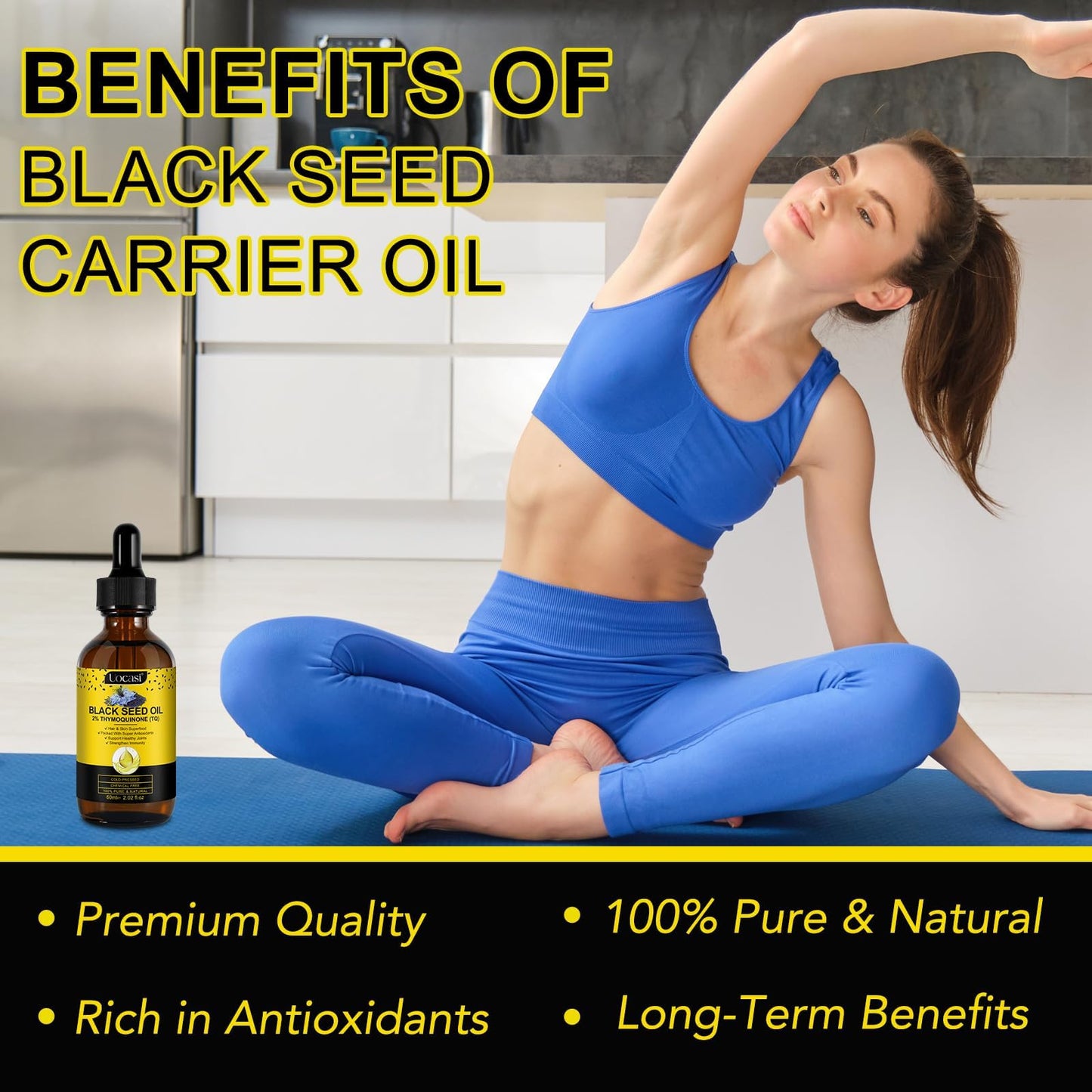 Uocasi Black Seed Oil – Cold Pressed, 100% Pure & Natural, Hair Growth & Skin Care, 2.02 Fl Oz