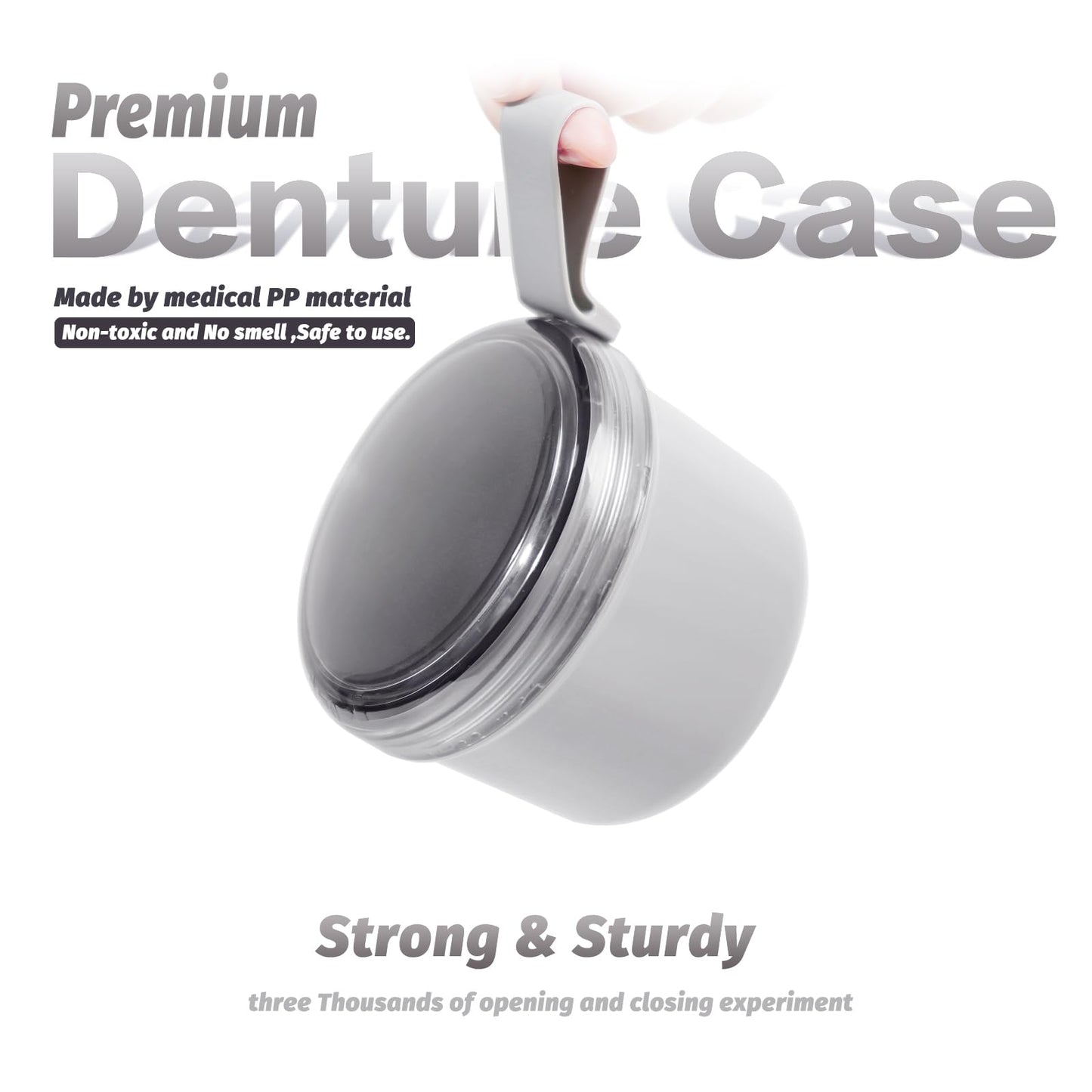 Uouovo Large Denture Bath Cup Grey – Leak-Proof Denture Case for Soaking & Cleaning