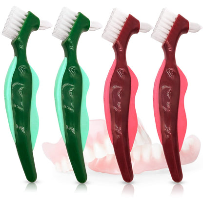 Uouovo Premium Hard Denture Brush - Double-Sided, Multi-Layer Bristles (4 Pack)