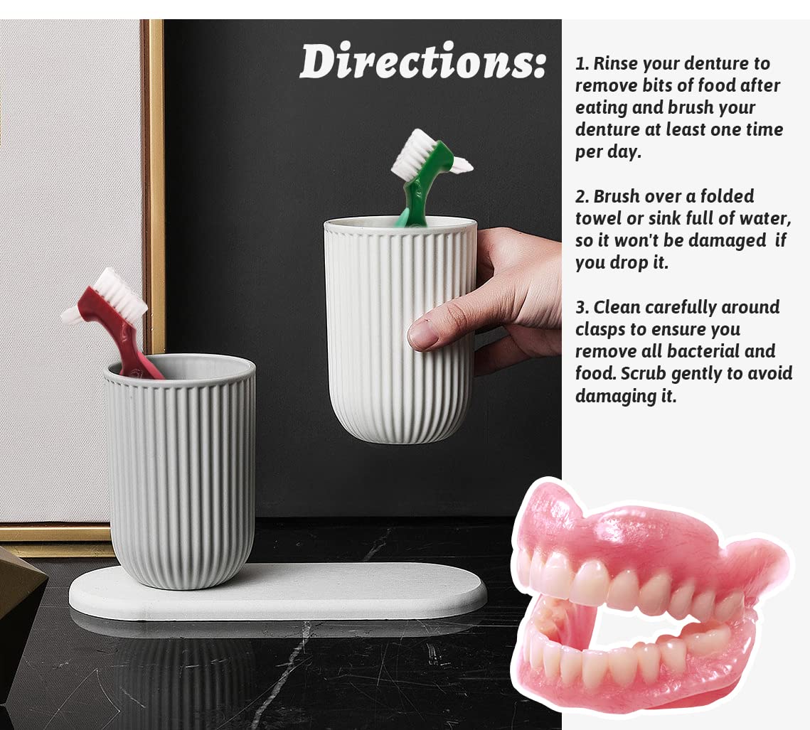 Uouovo Premium Hard Denture Brush - Double-Sided, Multi-Layer Bristles (4 Pack)