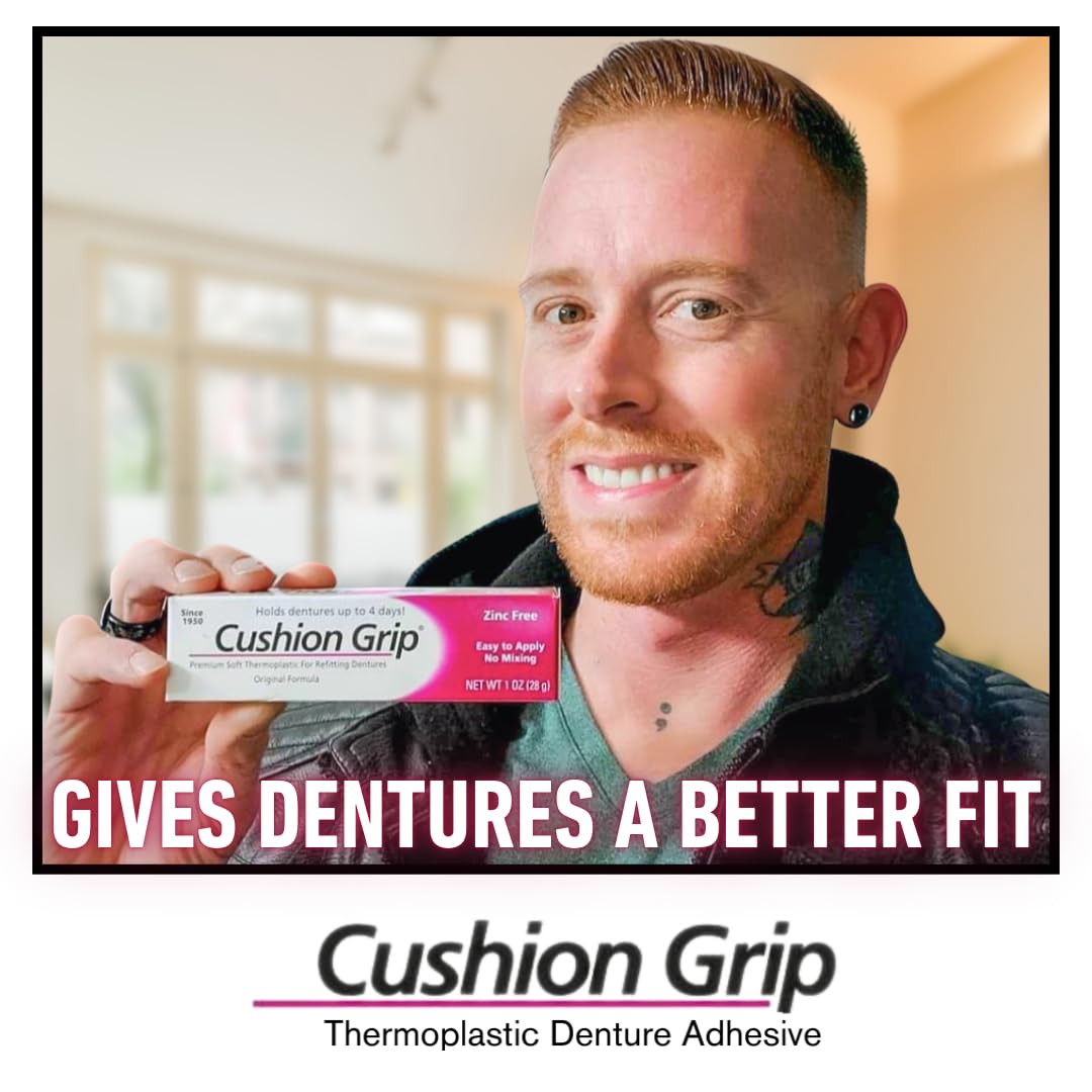 Cushion Grip Thermoplastic Denture Adhesive 1oz (6 Pack) – Extra Strong Hold Up to 4 Days