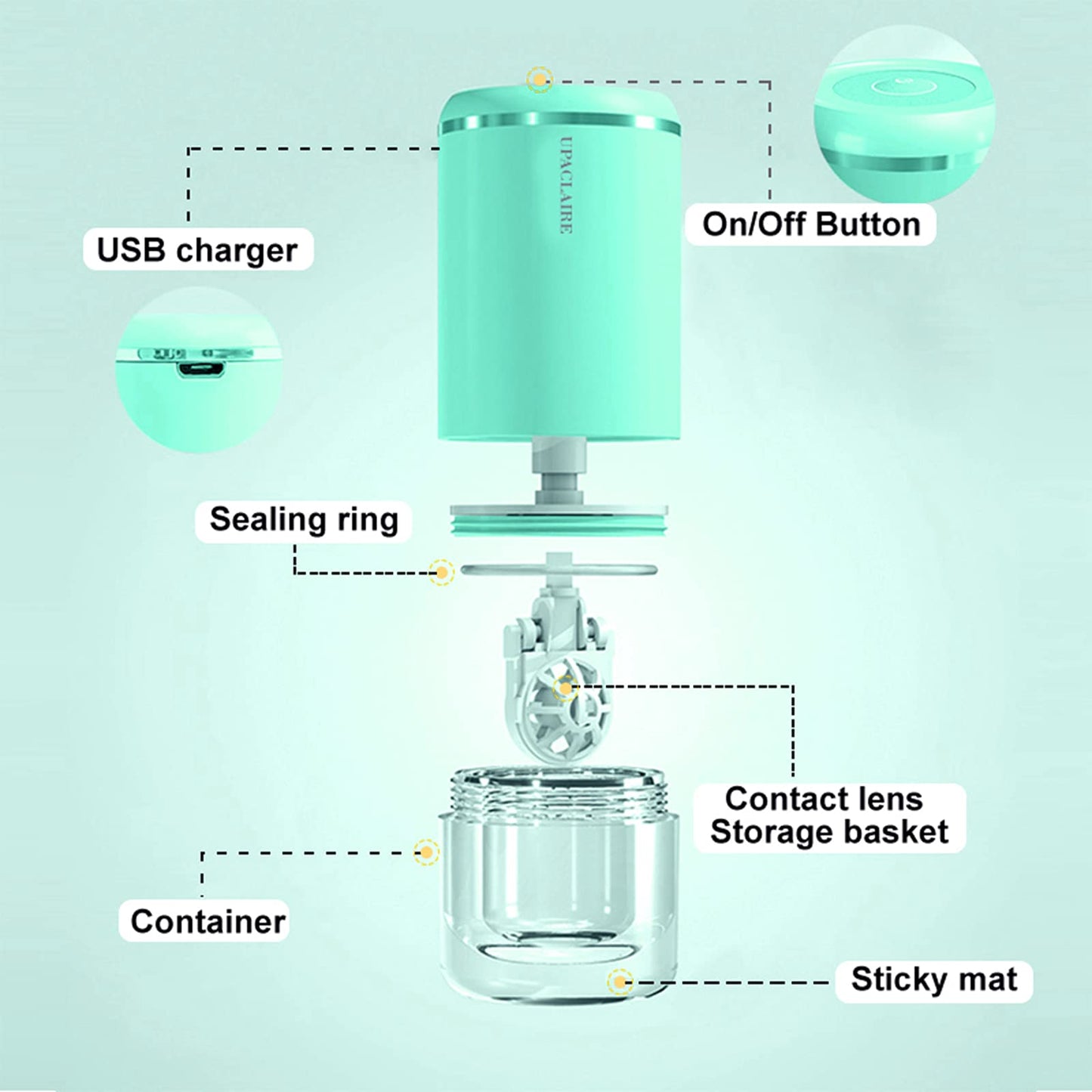 UpaClaire Ultrasonic Contact Lens Cleaner – Intelligent Cleaning Machine for Soft & RGP Lenses (Green)