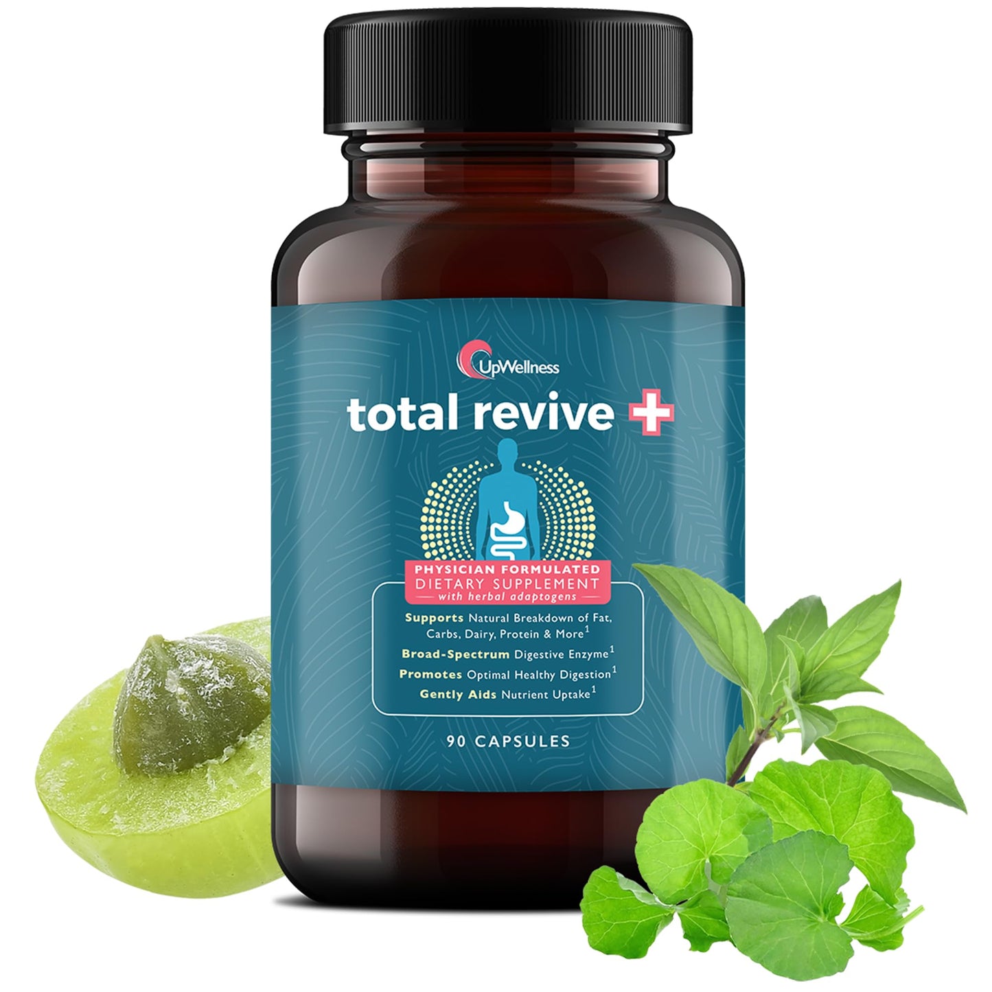 UpWellness Total Revive+ Digestive Enzymes | Broad-Spectrum Digestive Health | 90 Capsules