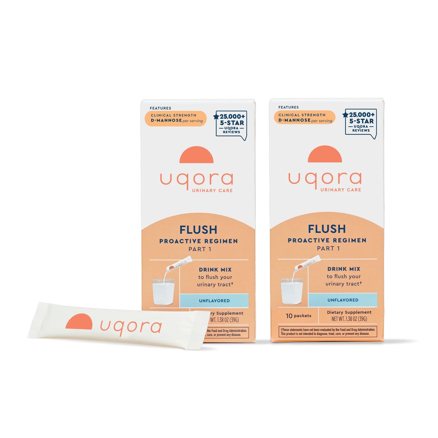 Uqora Flush - D-Mannose Urinary Health Drink Mix, 20 Packets (Unflavored) – Gluten-Free & Vegan