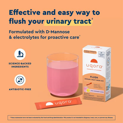 Uqora Flush Pink Lemonade – Urinary Health Drink Mix, Gluten-Free & Vegan, 20 Packets (2 Pack)