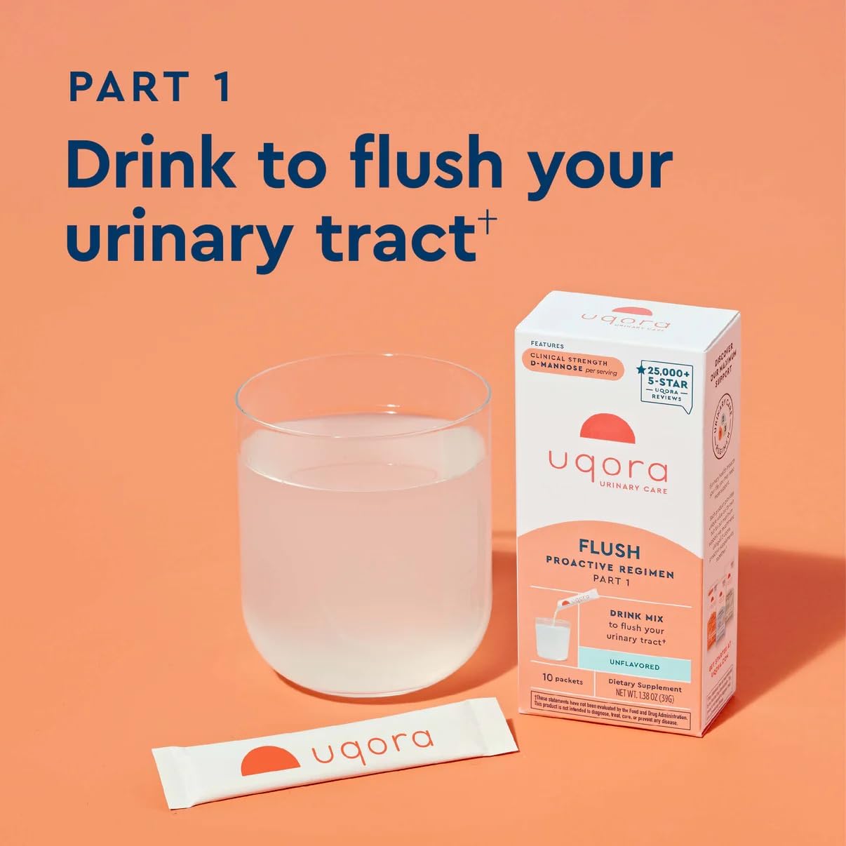 Uqora Flush - D-Mannose Urinary Health Drink Mix, 20 Packets (Unflavored) – Gluten-Free & Vegan