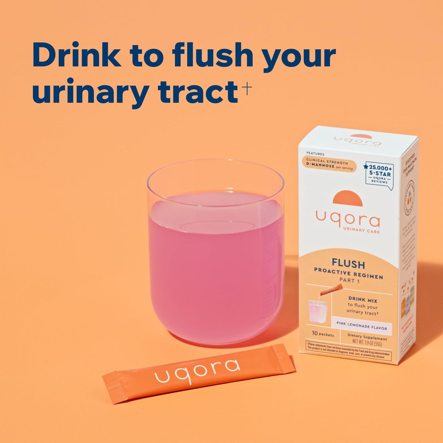 Uqora Flush Pink Lemonade – Urinary Health Drink Mix, Gluten-Free & Vegan, 20 Packets (2 Pack)