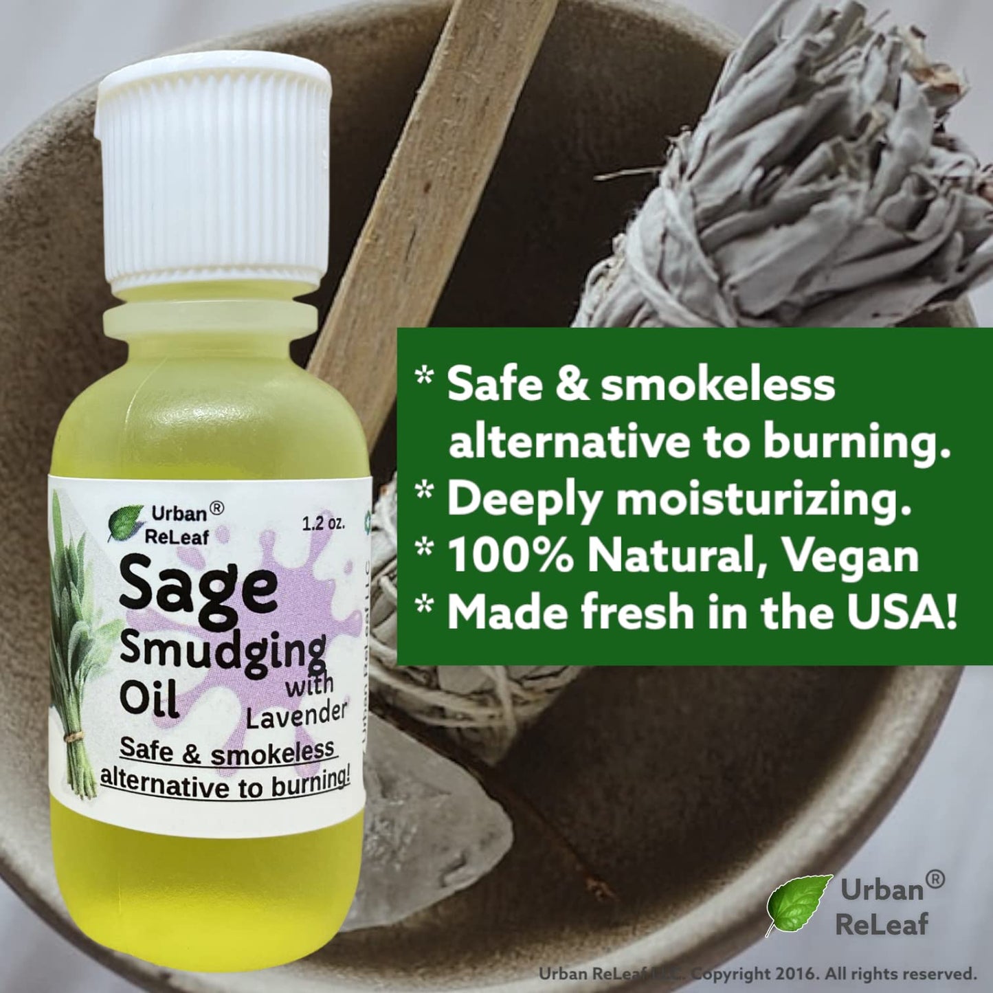 Urban ReLeaf Sage Smudging Oil with Lavender – Smokeless 1.2 oz (Pack of 2), Vegan, Made in USA