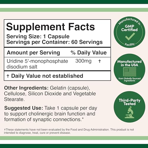 Uridine Monophosphate 300mg – Third-Party Tested (Choline Enhancer) | Double Wood (Pack of 2)