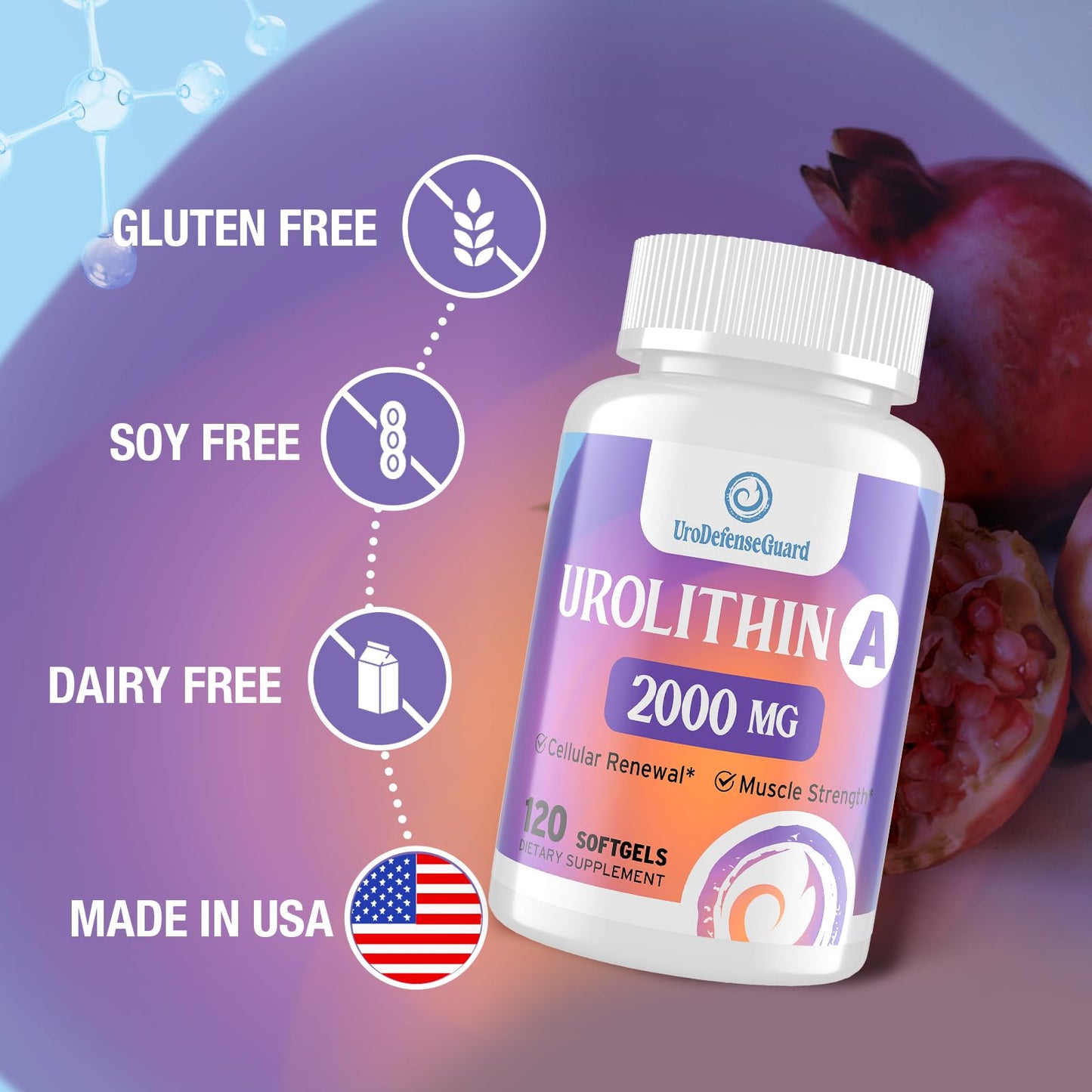 UroDefenseGuard Urolithin A 2000mg Supplement - 120 Softgels (1 Bottle) for Men & Women