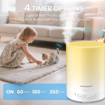 URPOWER 300ml Aromatherapy Diffuser | Ultrasonic Humidifier with 7 Color LED Night Light & 4 Timer Settings