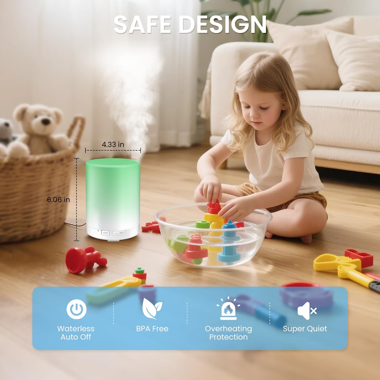 URPOWER 300ml Aromatherapy Diffuser | Ultrasonic Humidifier with 7 Color LED Night Light & 4 Timer Settings