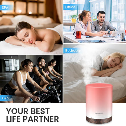 URPOWER 300ml Essential Oil Diffuser | Ultrasonic Humidifier, Auto Shut Off, 7 Color LEDs, 4 Timers