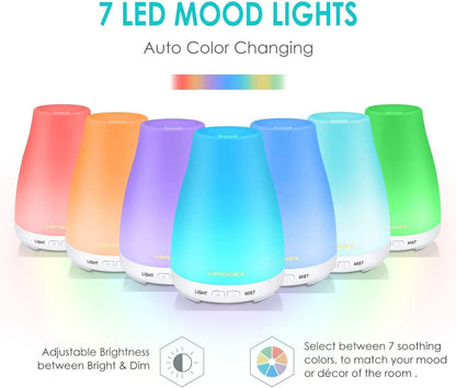 URPOWER 2nd Version Essential Oil Diffuser – 7 Color LED Lights, Auto Shut-Off, White
