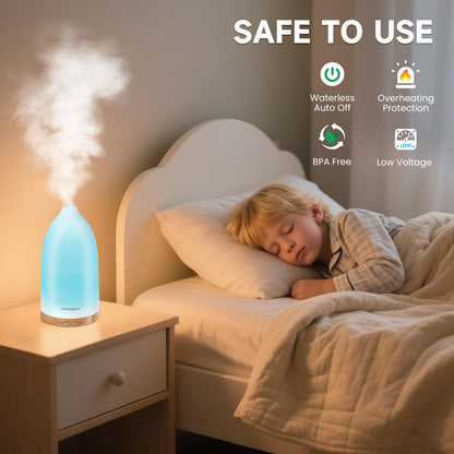 URPOWER Essential Oil Diffuser - 7 LED Colors, Auto-Off, 100ml Ultrasonic