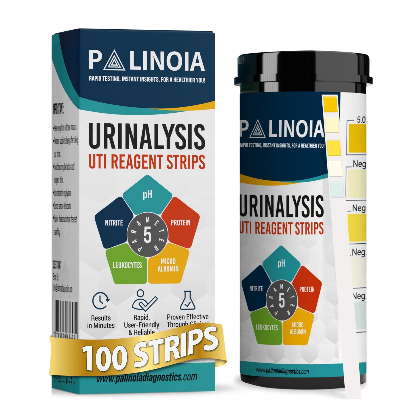 URS 5-in-1 Urine Test Strips 100 CT – UTI, pH, Nitrite, Leukocytes, Protein