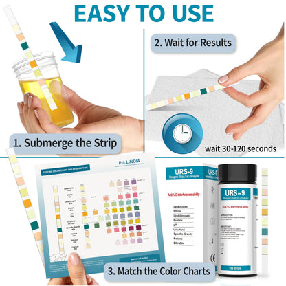 URS 9-in-1 Urine Test Strips 100 CT – 9 Parameters Testing (UTI, Protein, Leukocytes, Nitrite, pH, Ketosis)
