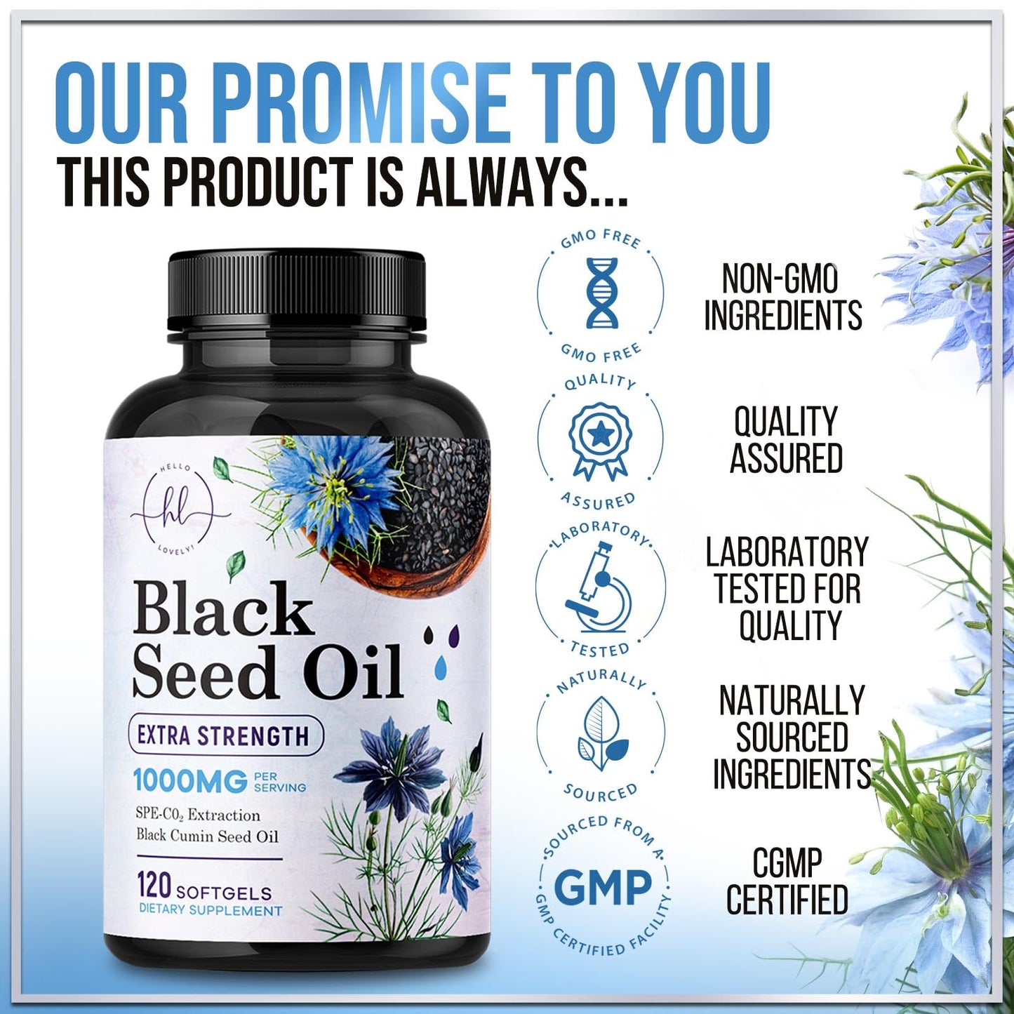 Black Seed Oil Softgels 1000mg – Premium Nigella Sativa Blackseed, Non-GMO, USA Bottled