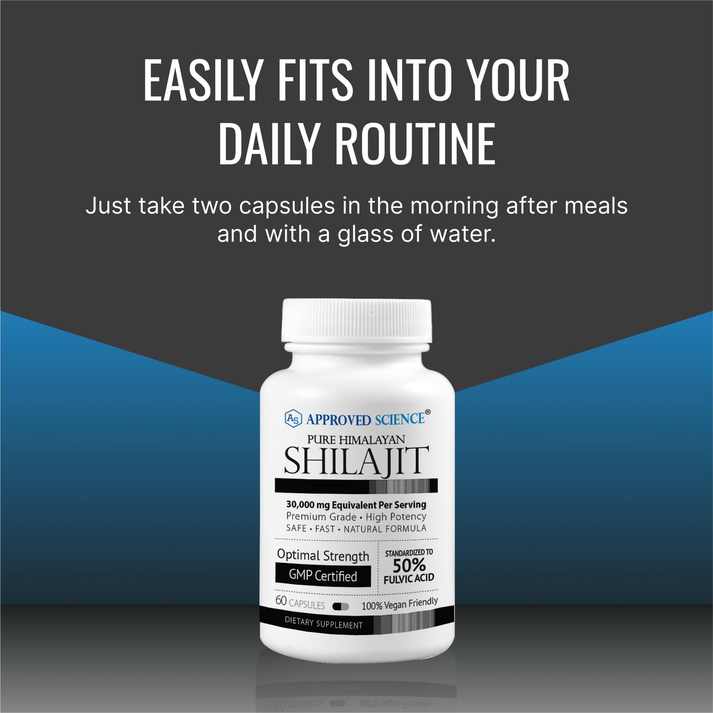 Approved Science Pure Himalayan Shilajit - 50% Fulvic Acid - 30:1 Extract - 60 Vegan Capsules | High-Potency Supplement