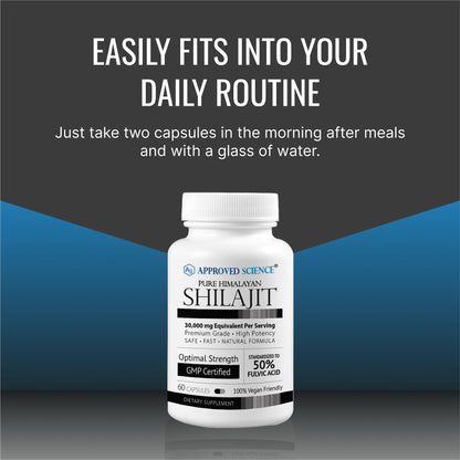 Approved Science Pure Himalayan Shilajit - 50% Fulvic Acid - 30:1 Extract - 60 Vegan Capsules | High-Potency Supplement