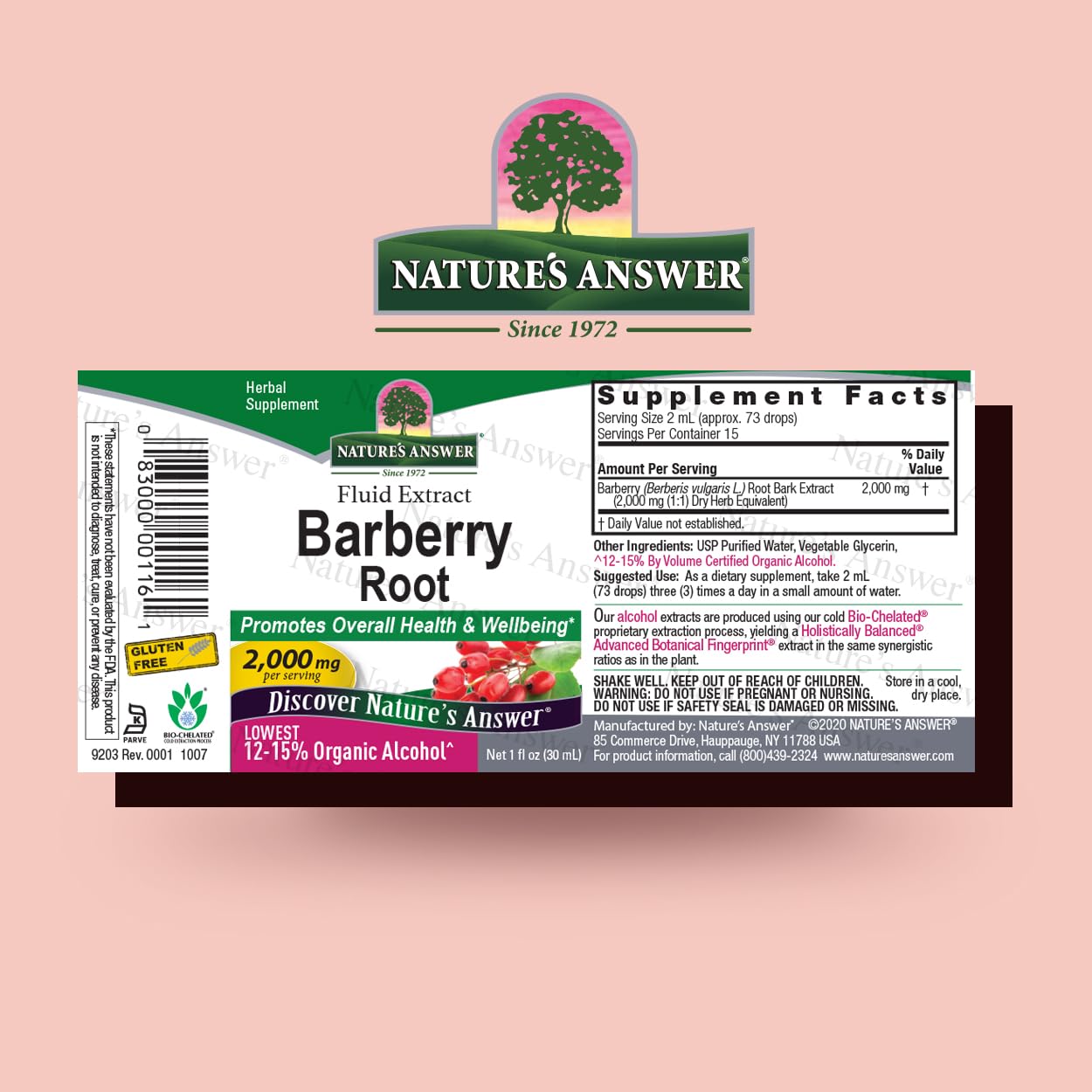 Nature's Answer Barberries Organic Barberry Root Tincture (1 oz) – Berberine, Low Alcohol, Gluten Free