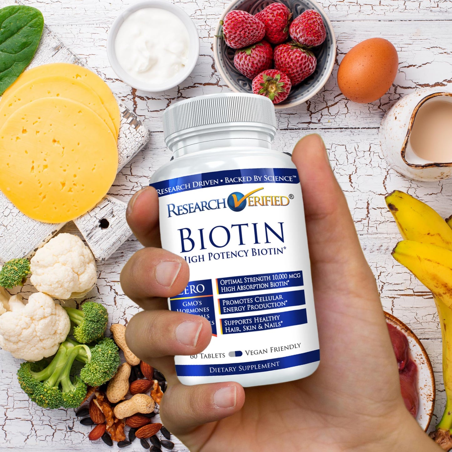 Research Verified Biotin 10,000mcg – Vegan Hair, Skin & Nails