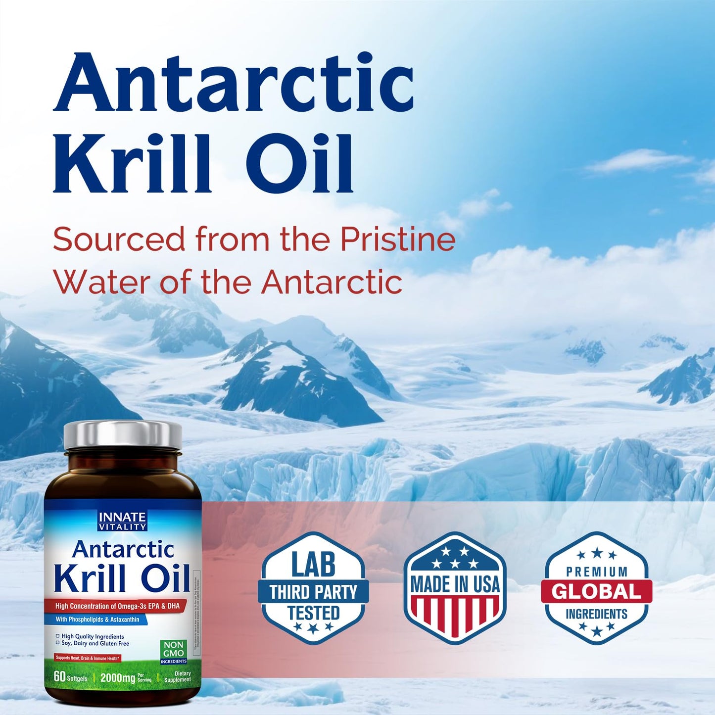 Innate Vitality Antarctic Krill Oil 2000mg | 60 Softgels | Omega-3 EPA/DHA