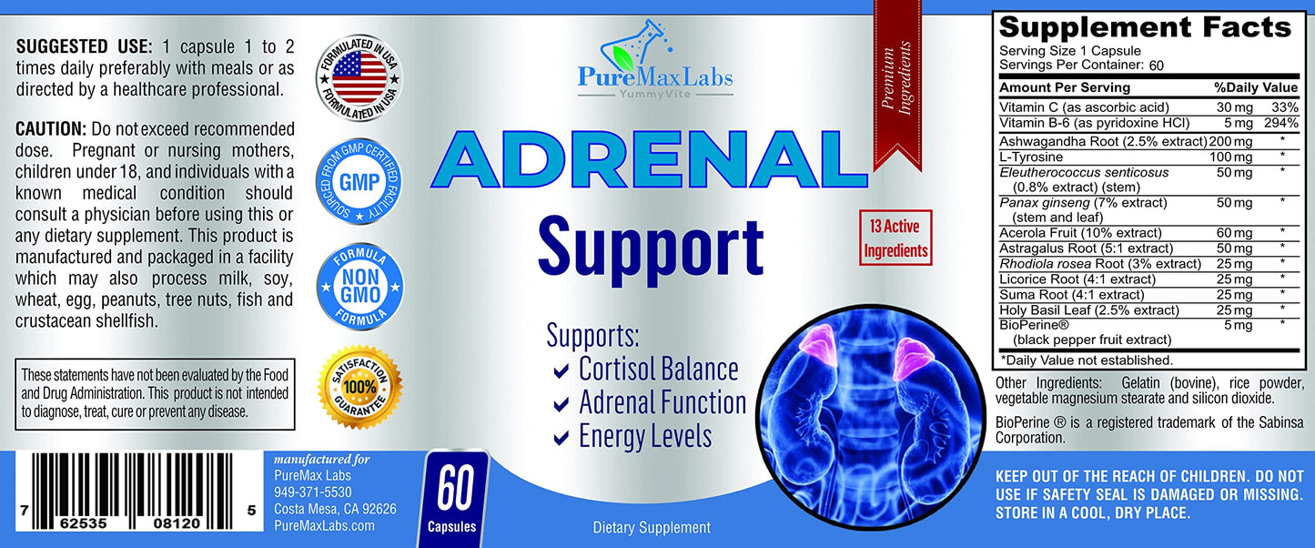 Adrenal Support — Cortisol Manager & Adrenal Health with Ashwagandha & L-Tyrosine | 60 Capsules