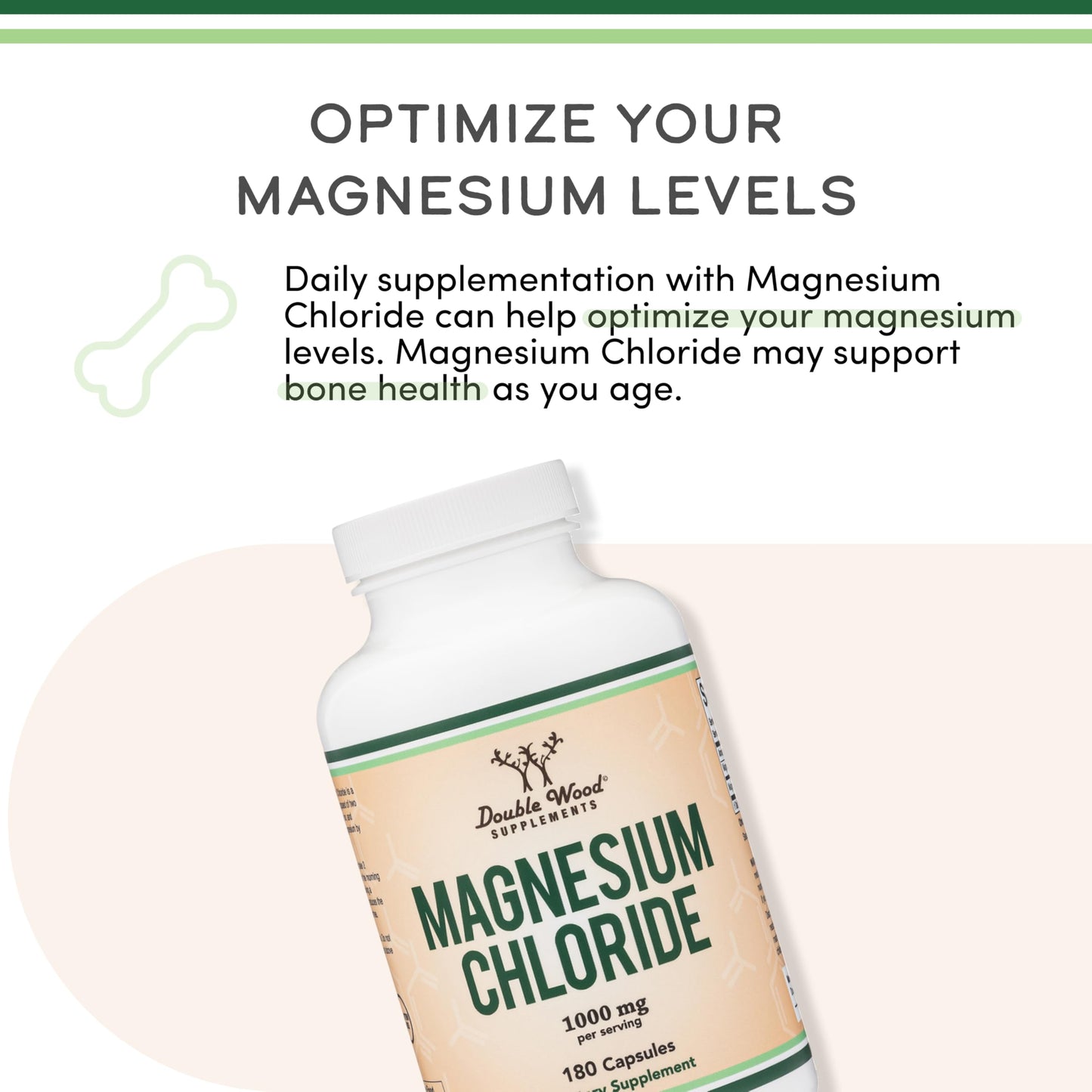 Double Wood Magnesium Chloride – 180 Capsules, 1000 mg per Serving, Supports Digestive & Bone Health – Non-GMO & Gluten Free (Pack of 2)