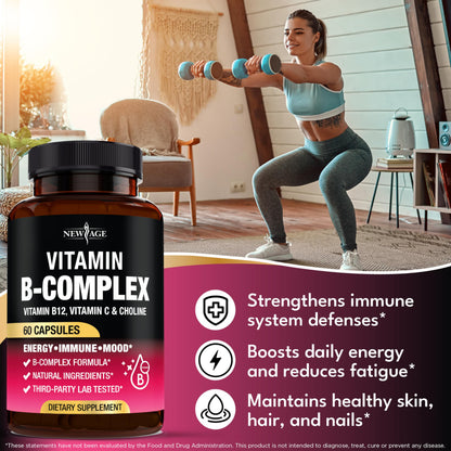 NEW AGE Vitamin B Complex for Men & Women — Made in USA, 180 Vegan Capsules