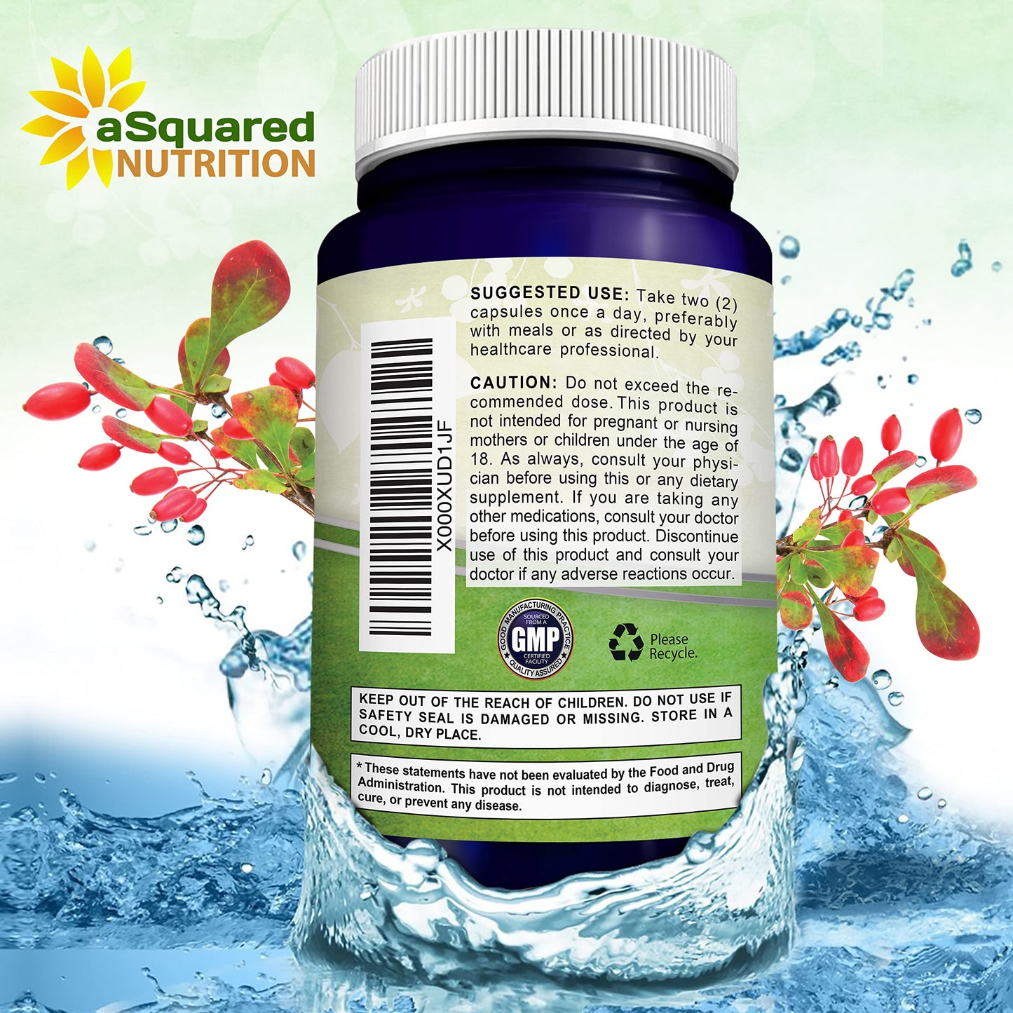 aSquared Nutrition Pure Berberine 1000mg – 180 Veggie Capsules | Max Strength HCl