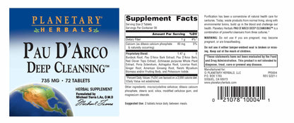 Planetary Herbals Pau D'Arco Deep Cleansing – 735 mg Herbal Supplement (72 Tablets)
