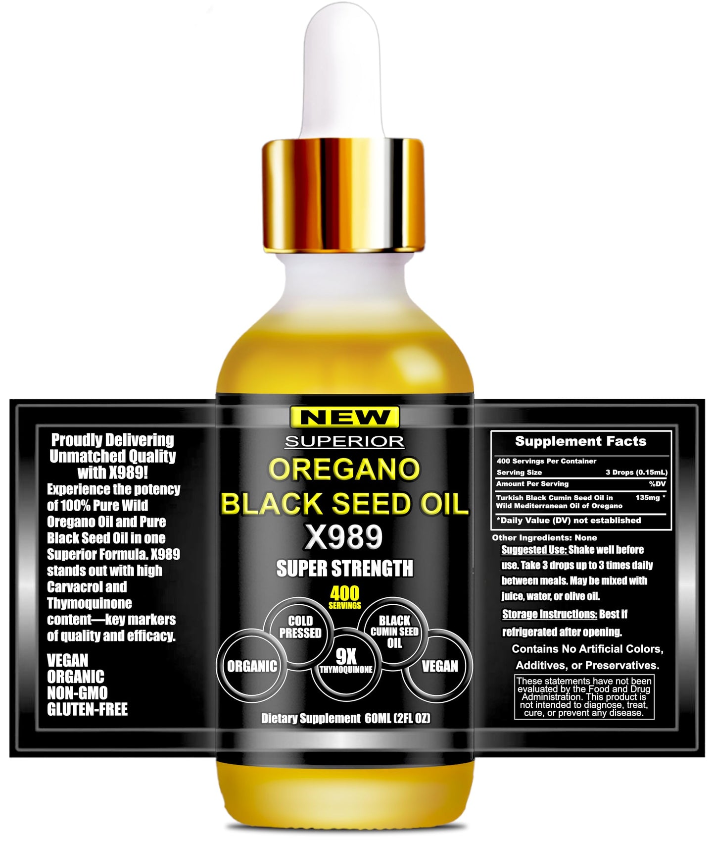 SUPERIOR FULVIC HUMIC X935 – Oil of Oregano with Black Seed Oil Drops, 400 Servings, 2-in-1 Organic Liquid
