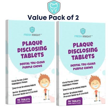 Plaque Disclosing Tablets for Teeth – 96 Count Pack of 2 | Fresh Knight Tru-Clean Purple